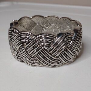 7 Inch Silver Tone Hinged Cuff Bracelet